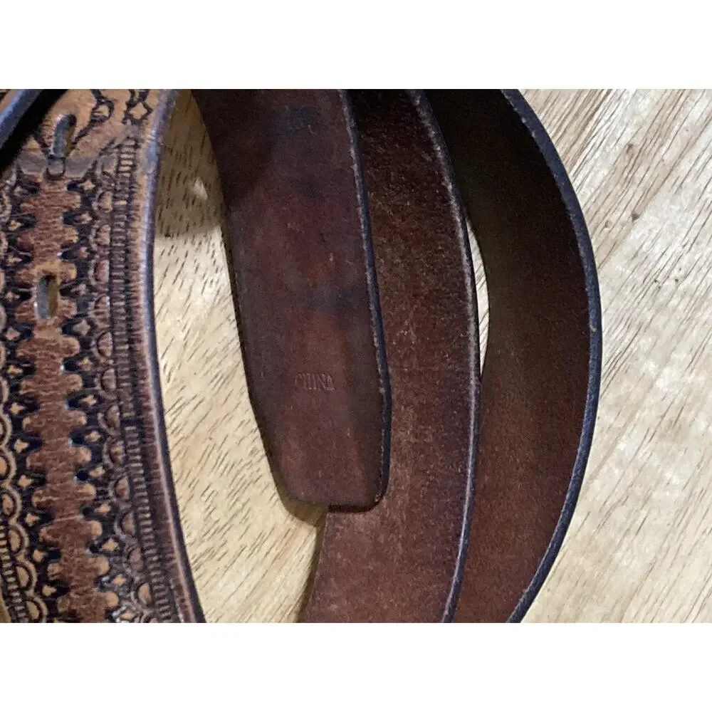 Tooled Men’s Leather‎ Belt Size 44 Brown Black Embossed